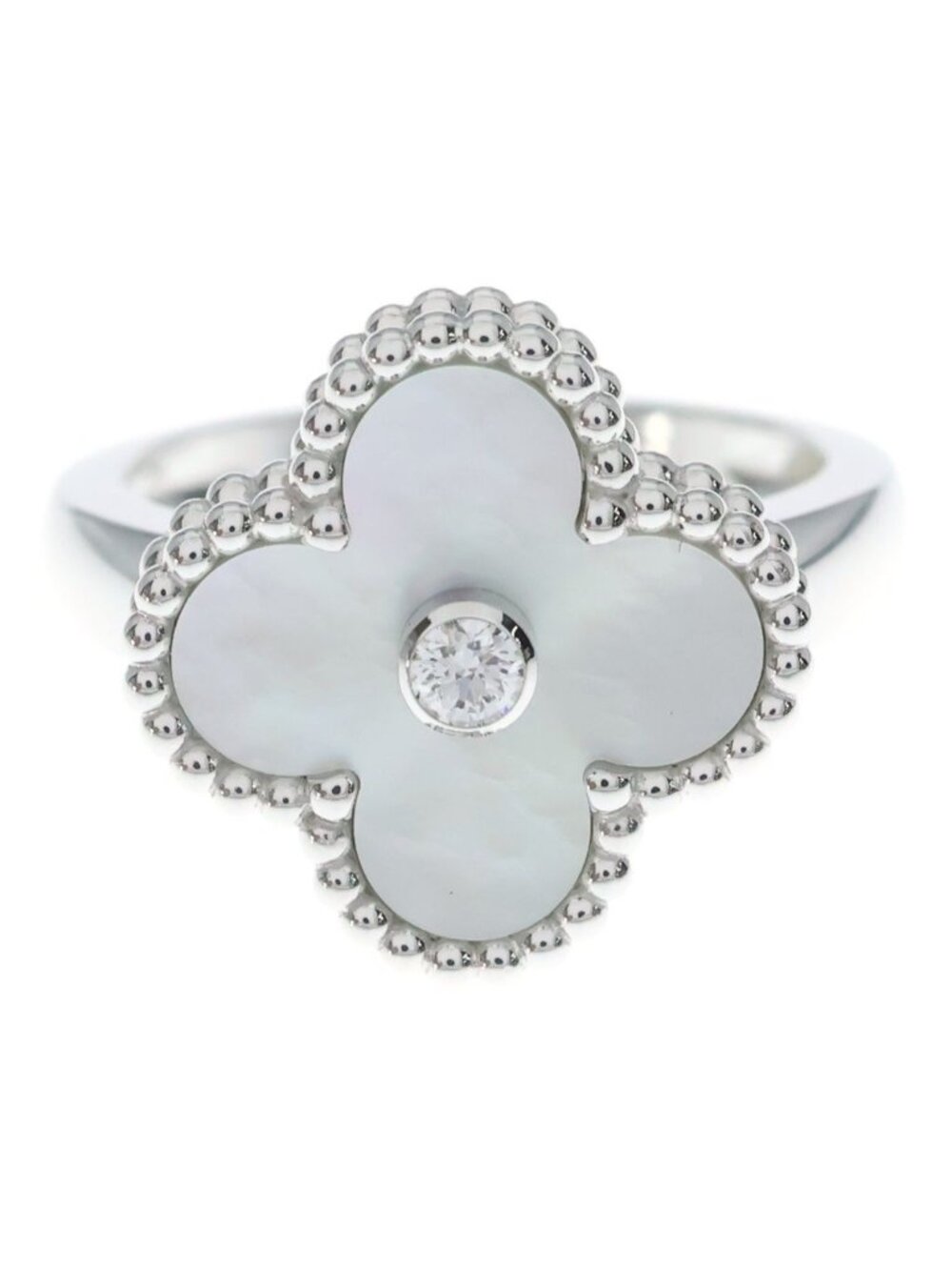 Van Cleef & Arpels Vintage Alhambra Diamond Ring 18k White Gold